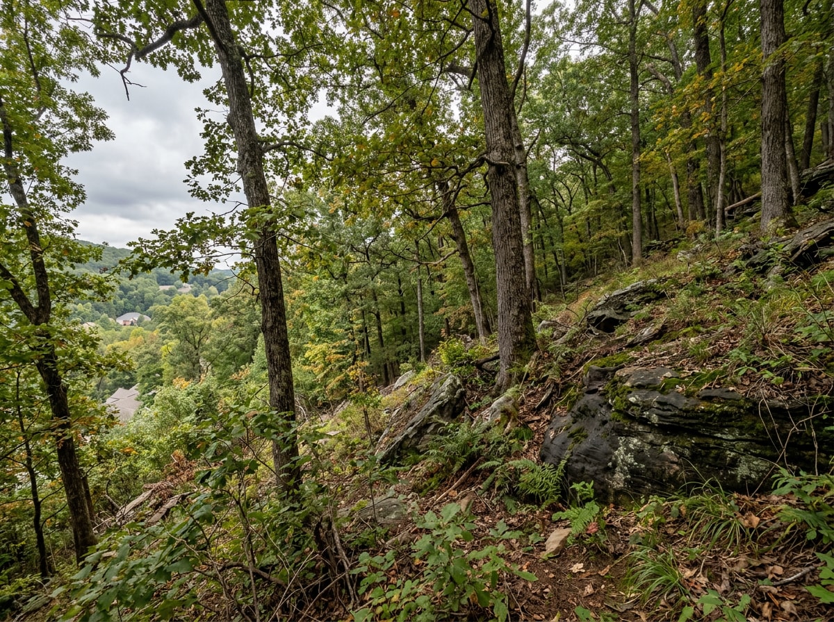 Wooded, sloped home building lot on Shades Mountain in Vestavia Hills, Alabama