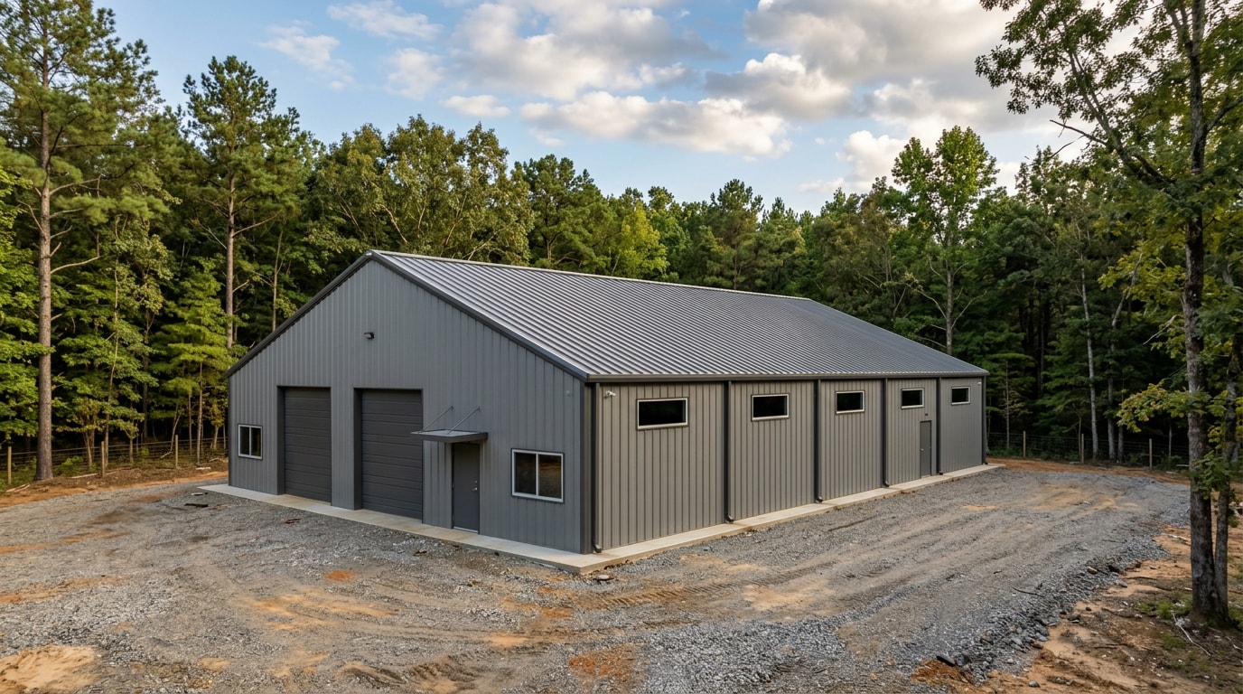 Completed metal building with vertical roof panels in Birmingham, AL