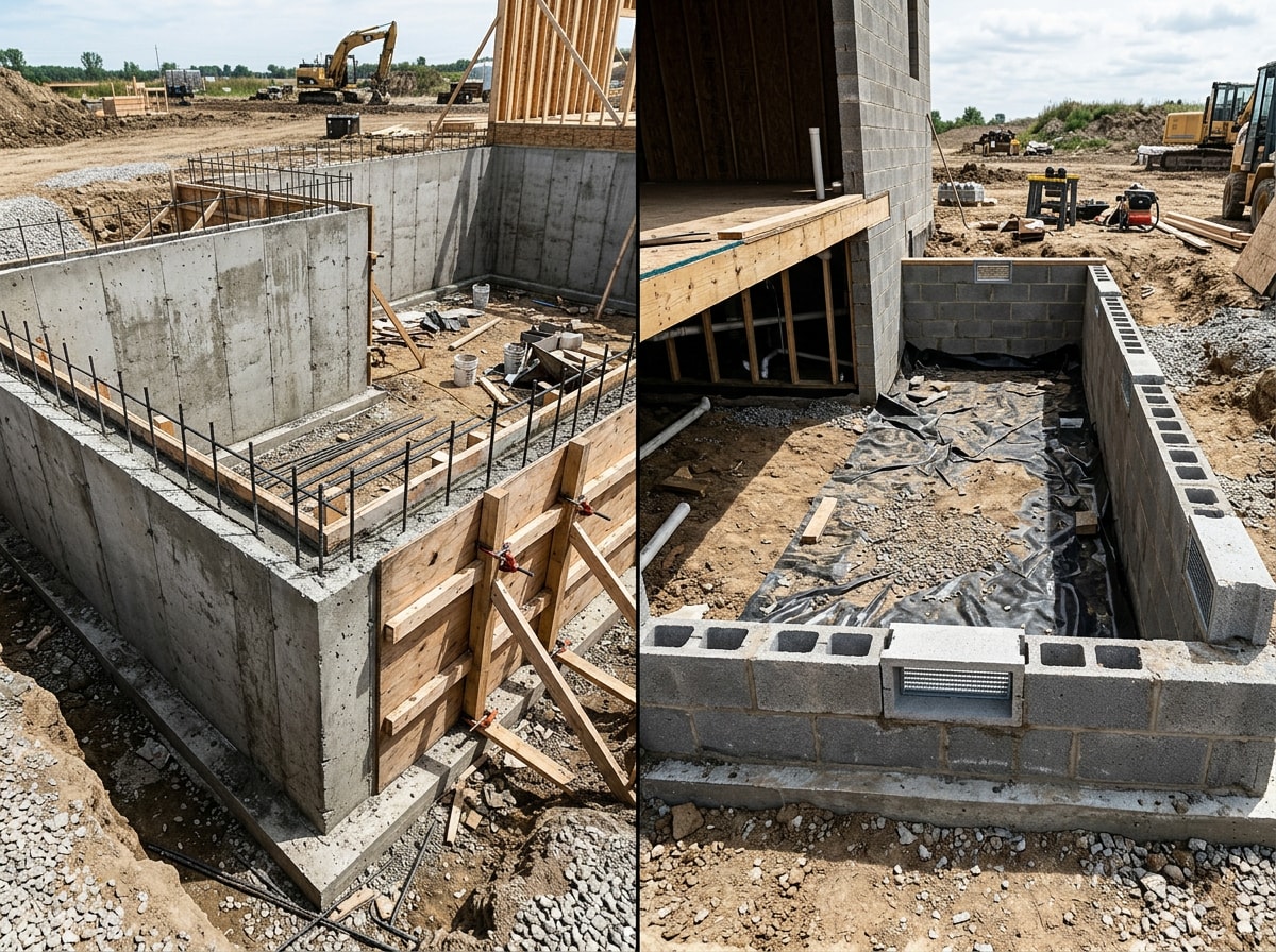 Side-by-side comparison of basement and crawl space foundation options for a modular addition