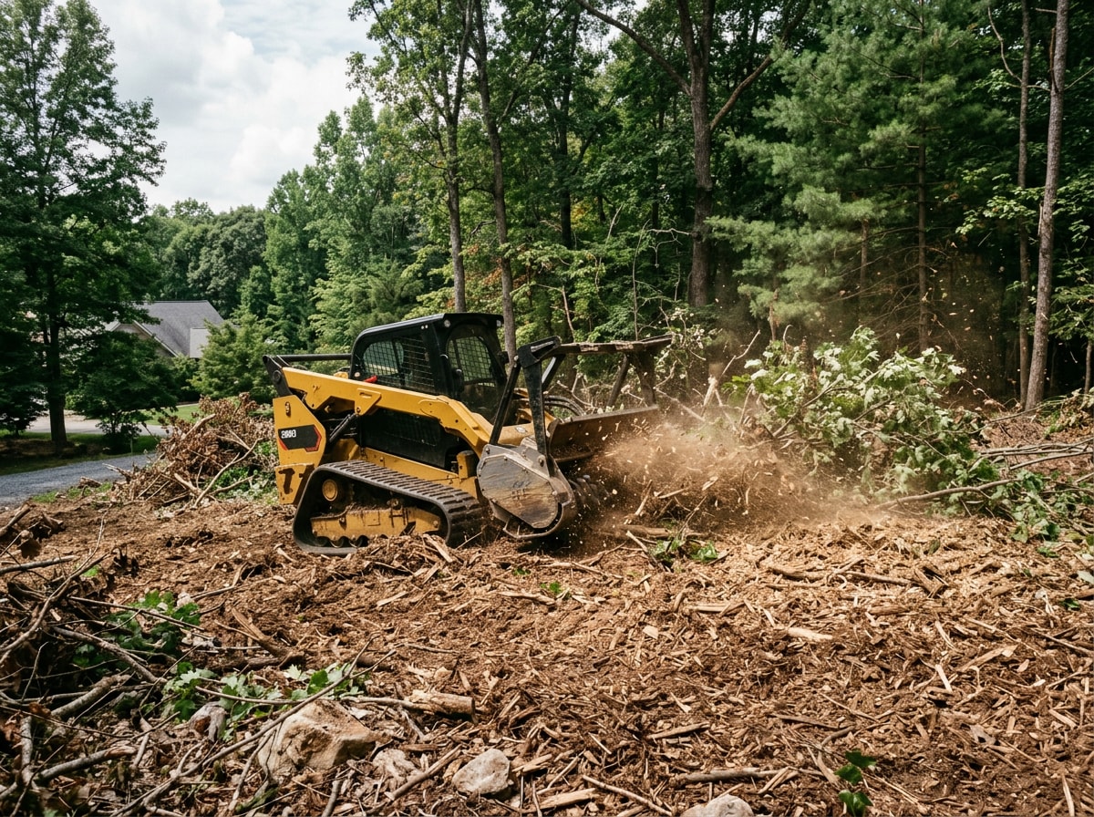 Forestry mulcher clearing a wooded residential lot near Alabaster, AL