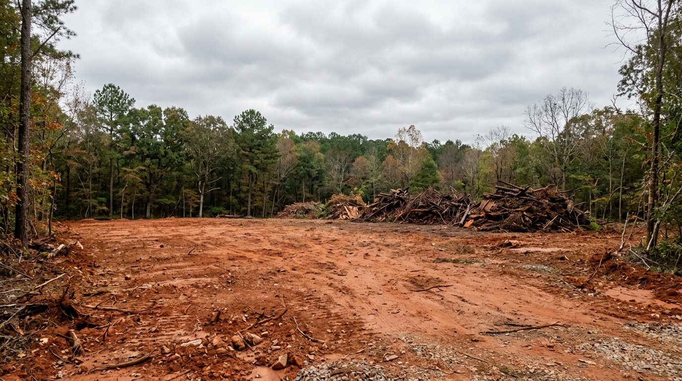 Freshly cleared residential building lot ready for construction in Alabaster, AL Freshly cleared residential building lot ready for construction in Alabaster, AL
