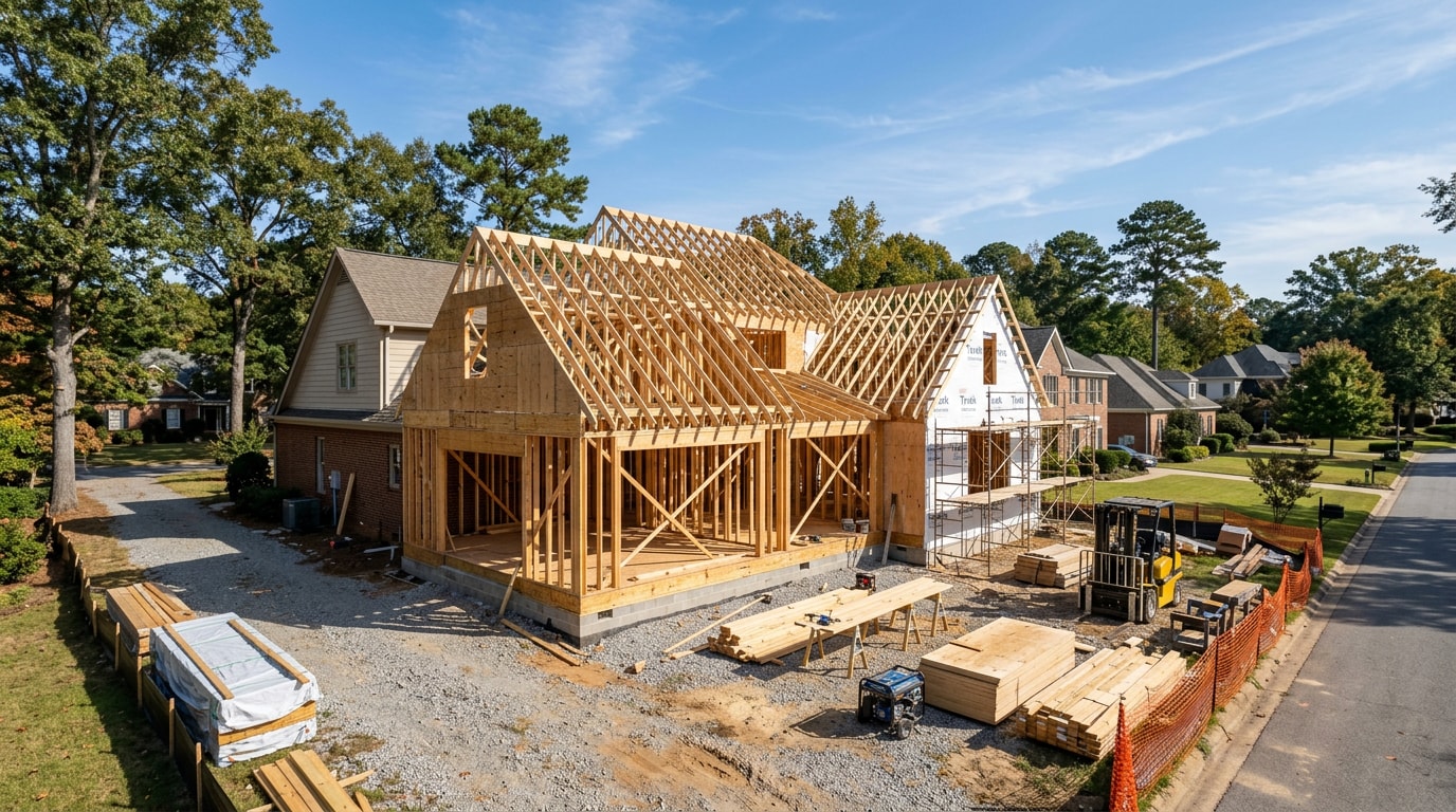 Residential home addition under construction in a Hueytown, AL style neighborhood Residential home addition under construction in a Hueytown, AL style neighborhood